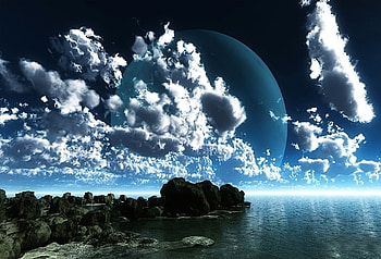 Oceanmoon, colorful, color, beautiful, rocks, dark, rock, olorful, moon, magical, space, world, ocean sea, peace, cliff, water, future HD wallpaper