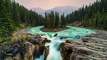 Mountain, River, Canada, Waterfalls, , Waterfall, Forest, Jasper National Park HD wallpaper