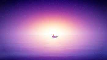 Alone, fishing, boat, sunrise, bright purple sea HD wallpaper