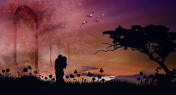 Love, Couple, Pair, Silhouettes, Kiss, Embrace HD wallpaper