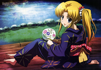 Girl Sitting, girl, kimono, water, blonde HD wallpaper