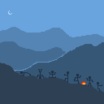 Pixel Work Out, atmosphere, sky, art, pixel fire, trekking, morning, pixel man, blue, morning moon, shades of blue, pixel art, pixel dance, pixel art work HD phone wallpaper