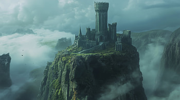Enchanted Heights: A Fantasy Wizard Tower, fantasy, wizard tower, castle, mountain, cloud HD wallpaper