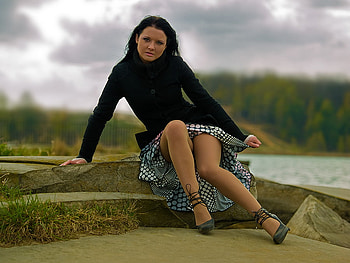 Her, dress, sit, woman, rock HD wallpaper