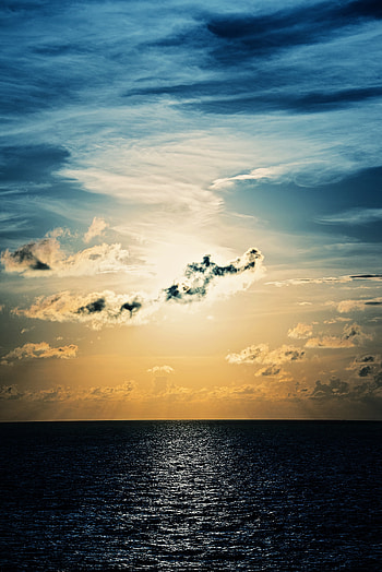 Sunset, clouds, calm sea, sky HD phone wallpaper
