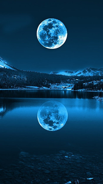 Moon, Blue Theme, moon reflection HD phone wallpaper