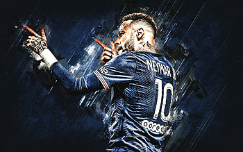 Neymar, PSG, Brazilian football player, Paris Saint-Germain Neymar portrait, France, blue grunge background, football HD wallpaper