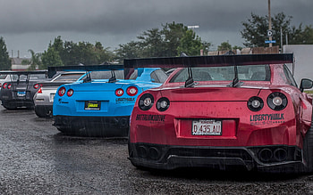 Liberty Walk Car, Red car , Nissan GTR, Rain HD wallpaper