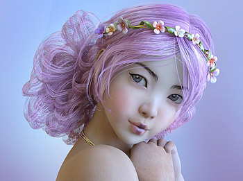 Girl, frumusete, asian, hand, pink, fantasy, flower, face, luminos, elianeck, wreath HD wallpaper
