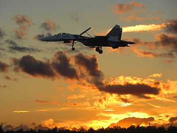 In the Fading Light, jet, russian, sukhoi, su-27, sky, su27, sunset HD wallpaper