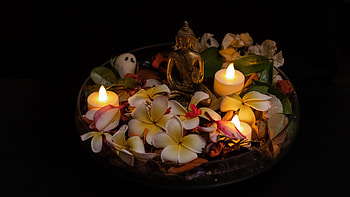 Buddah, budda, candles, flowers, light HD wallpaper