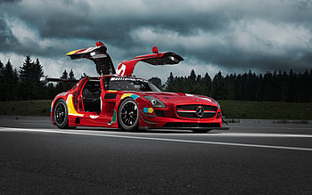 Mercedes-Benz SLS AMG GT3, 2021, race car, tuning, red SLS AMG GT3, german sports cars, Mercedes-Benz HD wallpaper
