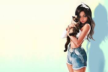 Anime Girl With Cat, anime-girl, anime, cat HD wallpaper