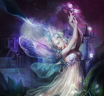 Tuberose fairy, blue, wings, frumusete, dreamingfire rotheus, gorgeous, girl, tuberose, dreamingfire, rotheus, superb, fairy, pink, flower, luminos HD wallpaper