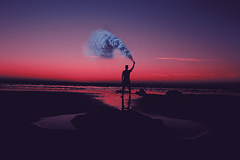 Sunset, Shore, Bank, Dark, Human, Person, Colored Smoke, Coloured Smoke HD wallpaper