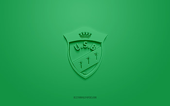 US Biskra, creative 3D logo, green background, Algerian football club, Ligue Professionnelle 1, Biskra, Algeria, 3d art, football, US Biskra 3d logo HD wallpaper