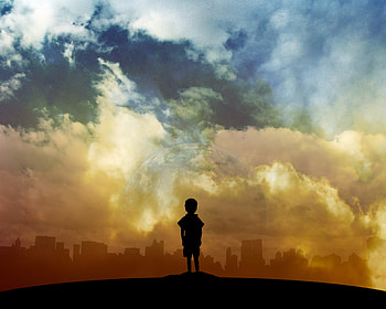 Art, Clouds, City, Planet, Child HD wallpaper