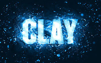 Happy Birtay Clay, , blue neon lights, Clay name, creative, Clay Happy Birtay, Clay Birtay, popular american male names, with Clay name, Clay HD wallpaper
