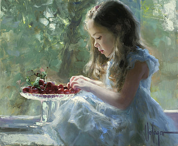 Cute Girl, eating, girl, painting, cherry HD wallpaper