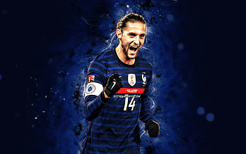 Adrien Rabiot, , 2021, FFF, France National Team, fan art, soccer, footballers, blue neon lights, French football team, Adrien Rabiot FFF, Adrien Rabiot HD wallpaper