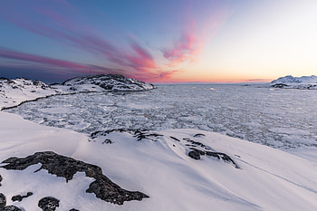 Landscape, snowy coast, nature HD wallpaper
