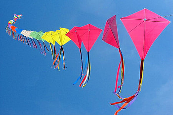 Go fly a kite, blue sky, wind, tails, colors, kites HD wallpaper