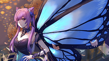 Pink Hair Fairy Keqing Butterfly Wings Genshin Impact HD wallpaper