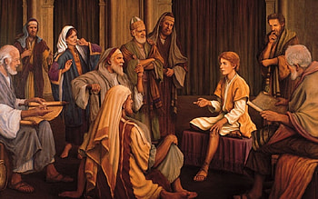 Boy Jesus in the Temple, Mary, Jesus, temple, people, Joseph HD wallpaper