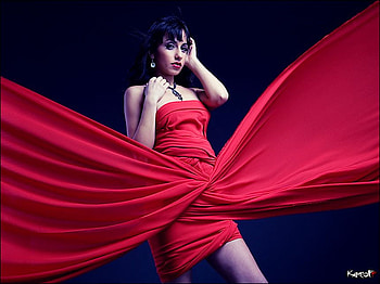 RED DRESS FLOATING.., red, floating, dress, woman, bow, beauty HD wallpaper