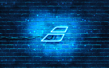 Babolat blue logo, , blue brickwall, Babolat logo, brands, Babolat neon logo, Babolat HD wallpaper