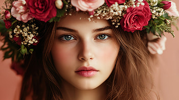 Enchanted Beauty: Ultra of a Woman with a Flower Crown, woman, flower crown, portrait, flower, cute HD wallpaper