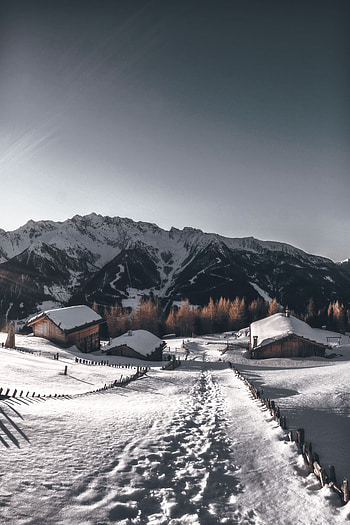 Winter, Nature, Mountains, Snow, Path, Village HD phone wallpaper