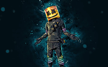 Toasted Reactive Marshmello, , blue neon lights, Fortnite Battle Royale, Fortnite characters, Toasted Reactive Marshmello Skin, Fortnite, Toasted Reactive Marshmello Fortnite HD wallpaper