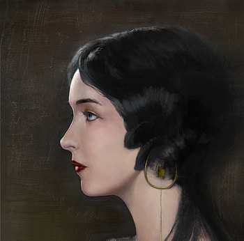 Girl, brunette, face, ting ting, earring, vintage, profile, art, jewel, retro, portrait HD wallpaper