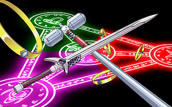 Nanoha Striker S, striker, runes, magic, sword, s, symbol, weapon, nanoha, hammer HD wallpaper