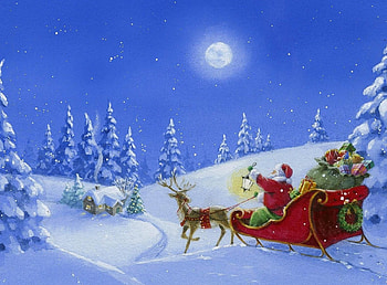 Making A Stop, sleigh, reindeer, moon, snow, house, santa HD wallpaper