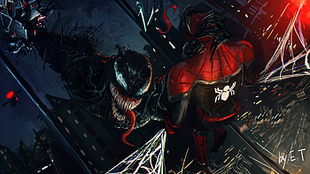 Venom And Spiderman Art, venom, spiderman, artwork, artist, digital-art, deviantart, superheroes, supervillain HD wallpaper
