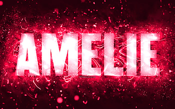 Happy Birtay Amelie, , pink neon lights, Amelie name, creative, Amelie Happy Birtay, Amelie Birtay, popular american female names, with Amelie name, Amelie HD wallpaper