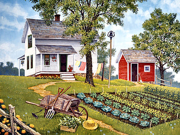 Kitchen Garden F1, wheelbarrow, art, landscape, garden, kitchen, beautiful, artwork, vegetable, scenery, wide screen, painting HD wallpaper