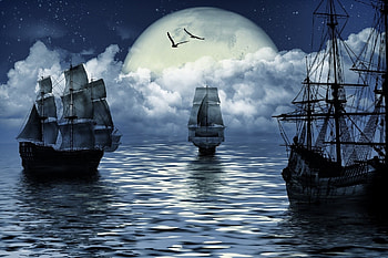 fantasy moon sailing sea ship fantasy moon sailing sea ship HD wallpaper