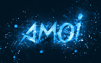 Amoi blue logo, , blue neon lights, creative, blue abstract background, Amoi logo, brands, Amoi HD wallpaper