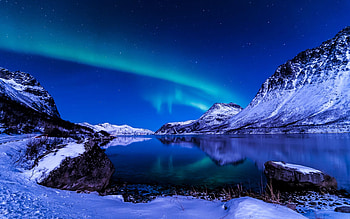 Iceland in Winter, river, northern light, snow, landscape, mountains HD wallpaper