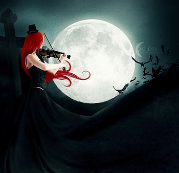Midnight Sonata, lady, fantasy, midnight, violin, melody HD wallpaper