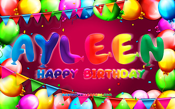 Happy Birtay Ayleen, , colorful balloon frame, Ayleen name, purple background, Ayleen Happy Birtay, Ayleen Birtay, popular american female names, Birtay concept, Ayleen HD wallpaper
