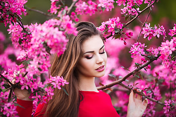 Blossom, girl model, flowers, mood HD wallpaper