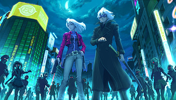 zombie Festival, zombies, anime, moon, gun, katana, googles HD wallpaper