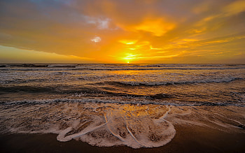 Ocean Sunset, nature, sunset, ocean, beach HD wallpaper