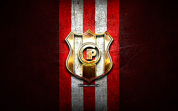 Independiente Petroleros FC, golden logo, Bolivian Primera Division, red metal background, football, Venezuelan football club, Club Independiente Petrolero logo, soccer, Venezuelan Primera Division, Club Independiente Petrolero HD wallpaper