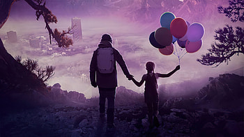 Happiness Is Often In The Little Things, father, children, balloon, artist, artwork, digital-art HD wallpaper