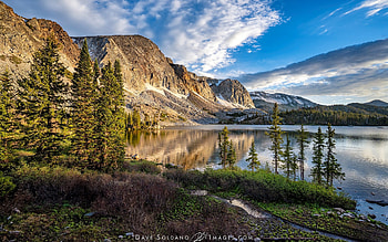 Lake in Wyoming, USA, clouds, spruces, America, lake, mountains HD wallpaper